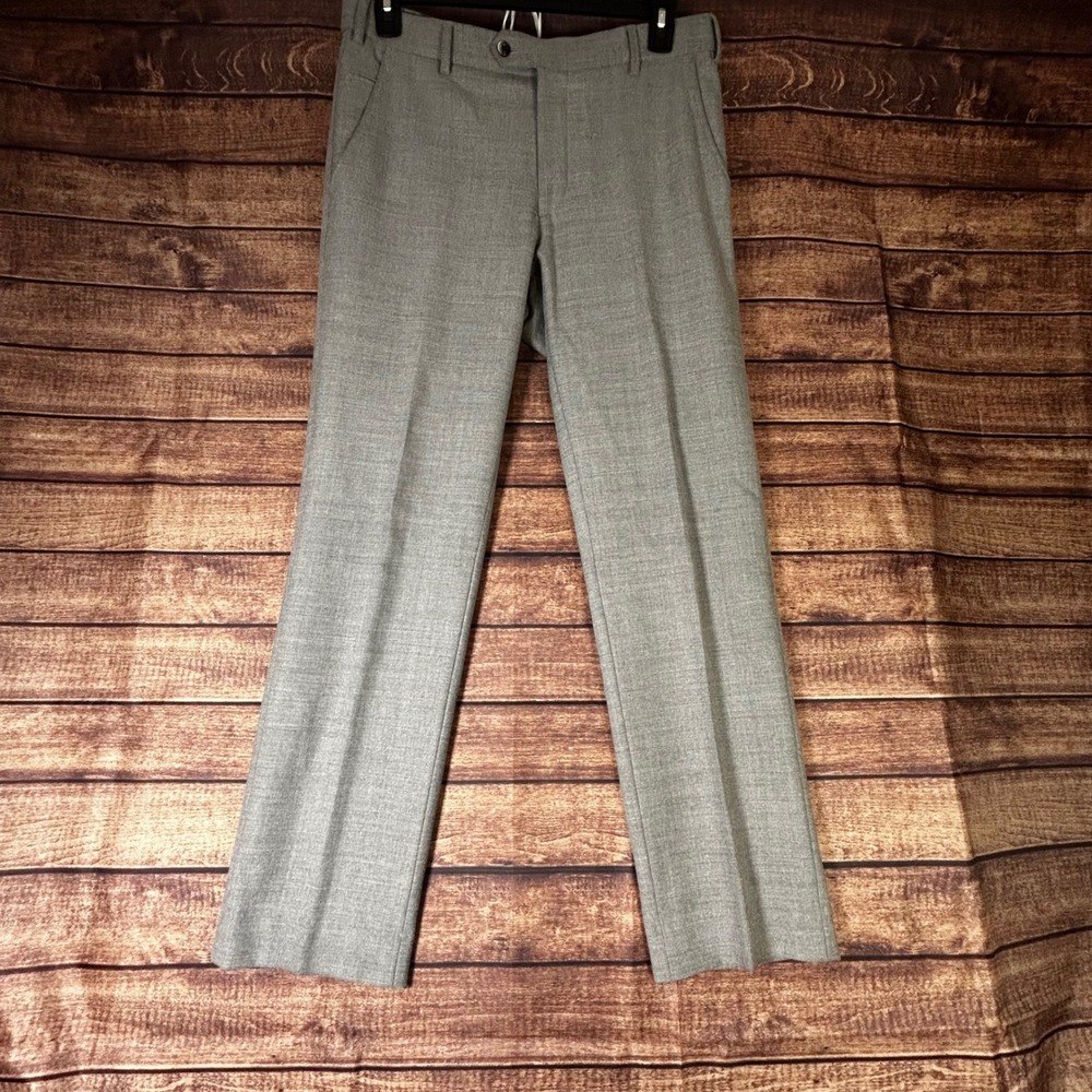 Meyer Bonn Mens Grey Wool Blend Flat Front Dress Trousers Pants 34x31